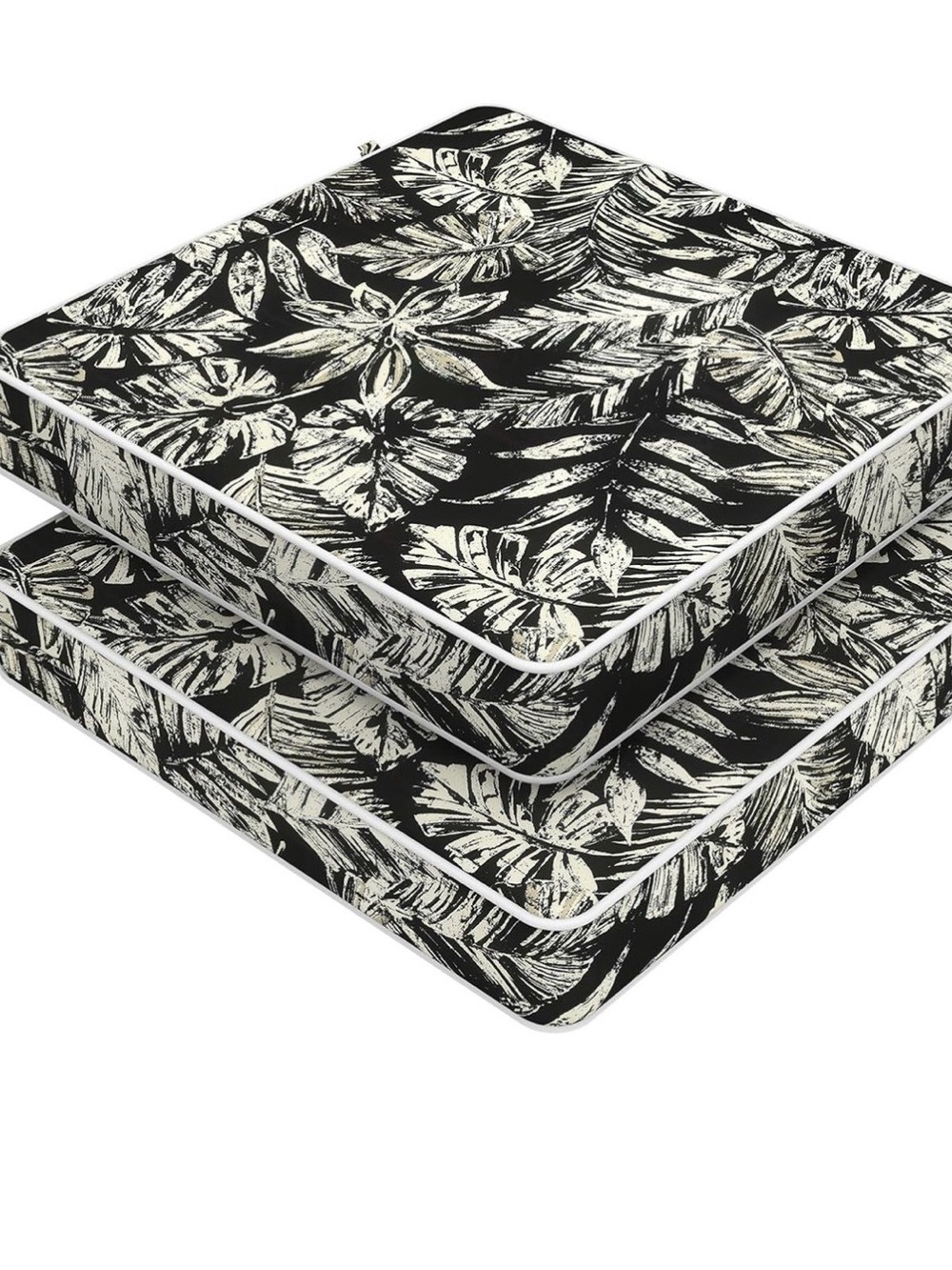 Outdoor  Rainproof Chair Cushion Set 2 19x19" Black Leaf New